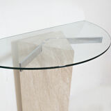 Travertine console and vintage glass