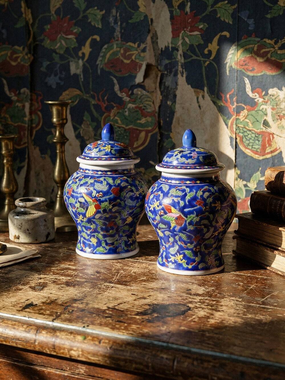 2 pots à gingembre vintage en porcelaine de Chine émaillée