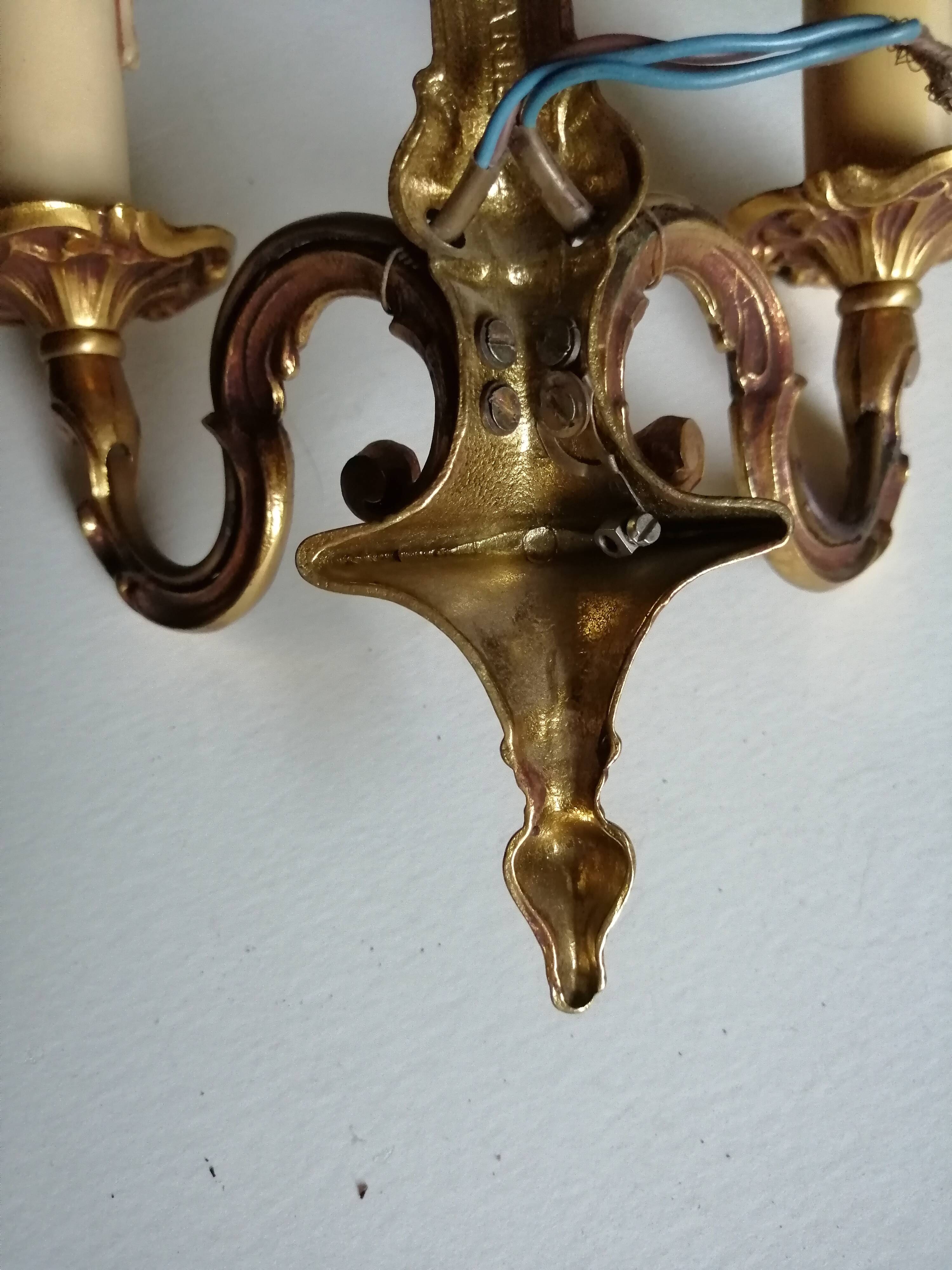 Pair of classic gold bronze wall lamps