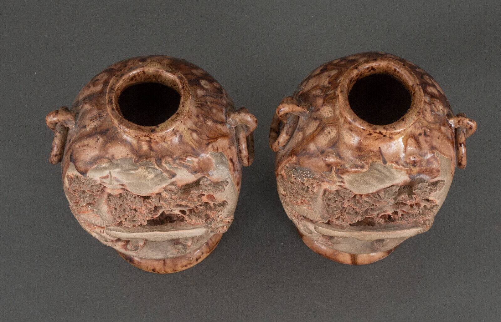 Pair of Banko Ware vases from China ceramic temple and pagoda decor