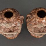 Pair of Banko Ware vases from China ceramic temple and pagoda decor