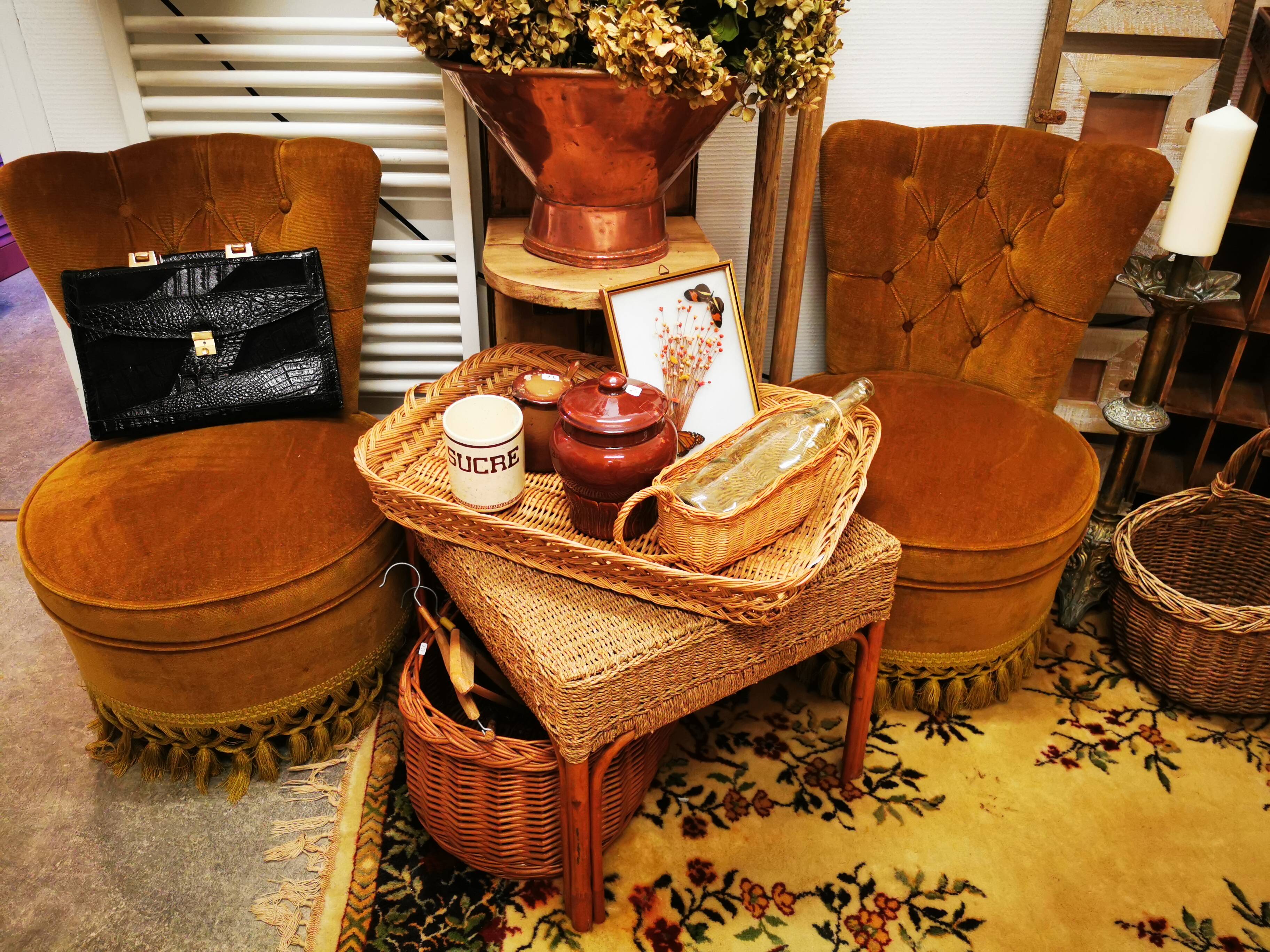 Pair of vintage ocher toad armchairs