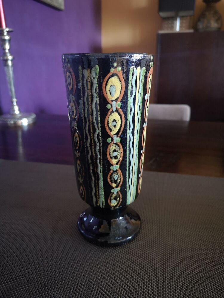 Enamelled terracotta vase - Signed 1950s