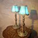 pair of chiselled bronze bedside lamps from 1900, silk shade and trim style