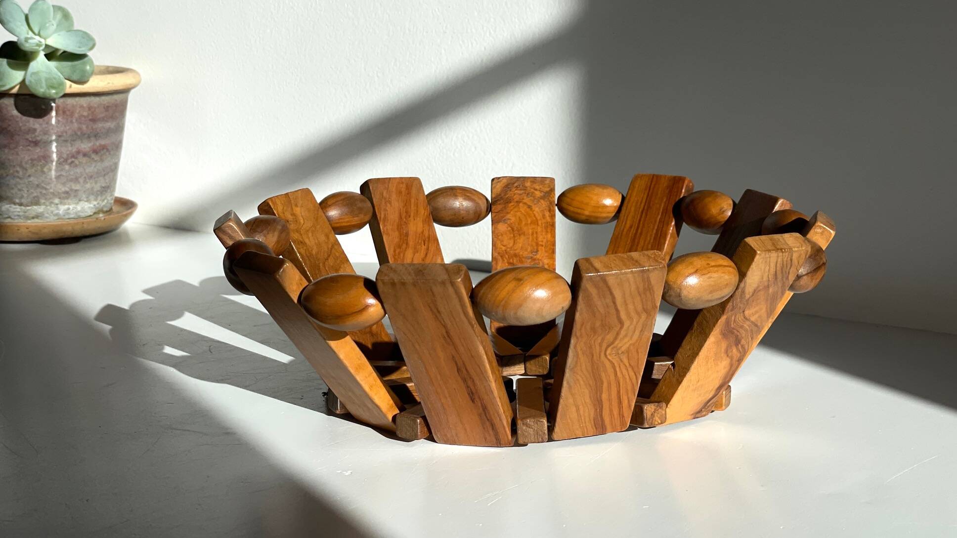 Vintage turned wooden table basket