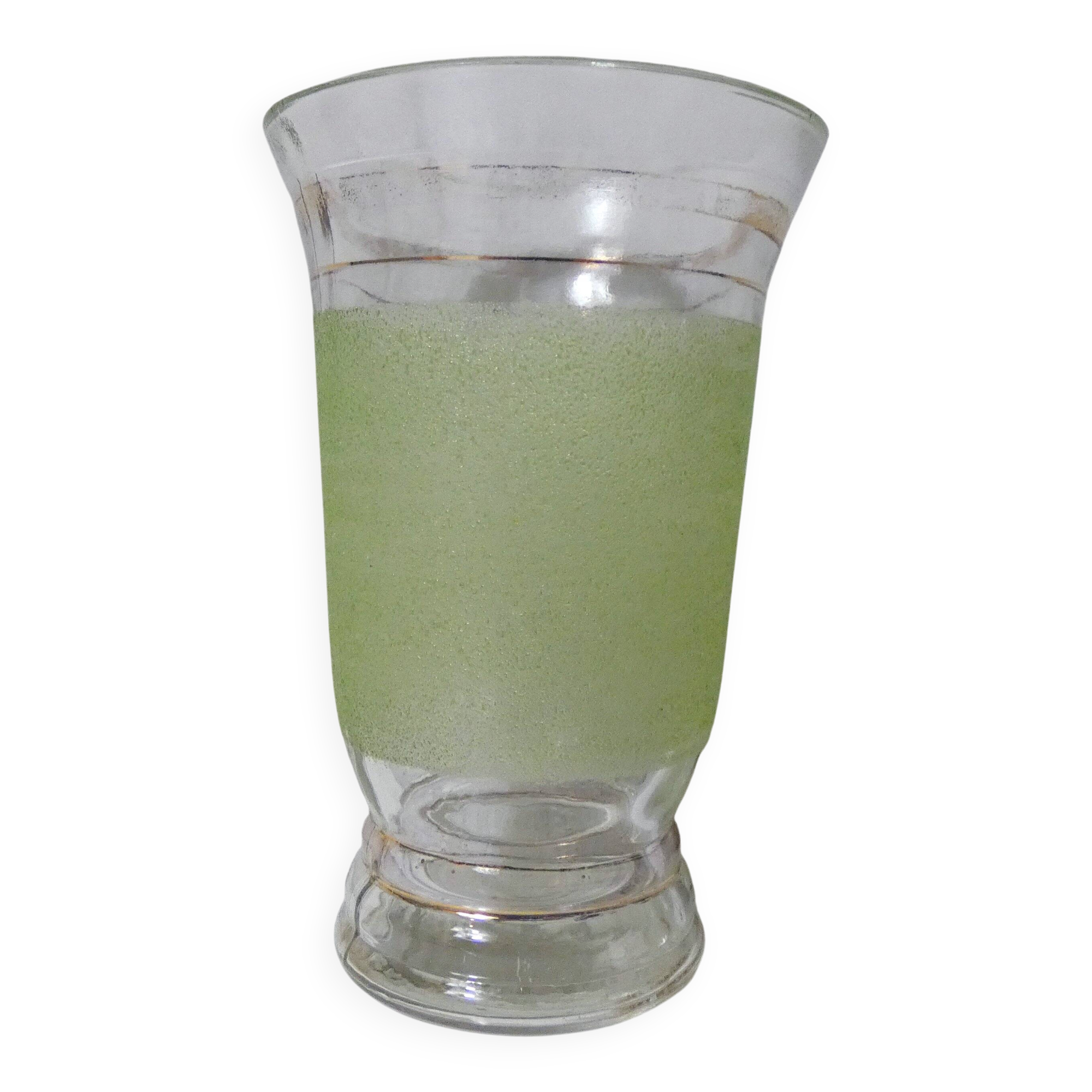 Vintage green and gold frosted glass vase