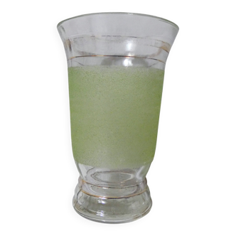 Vintage green and gold frosted glass vase
