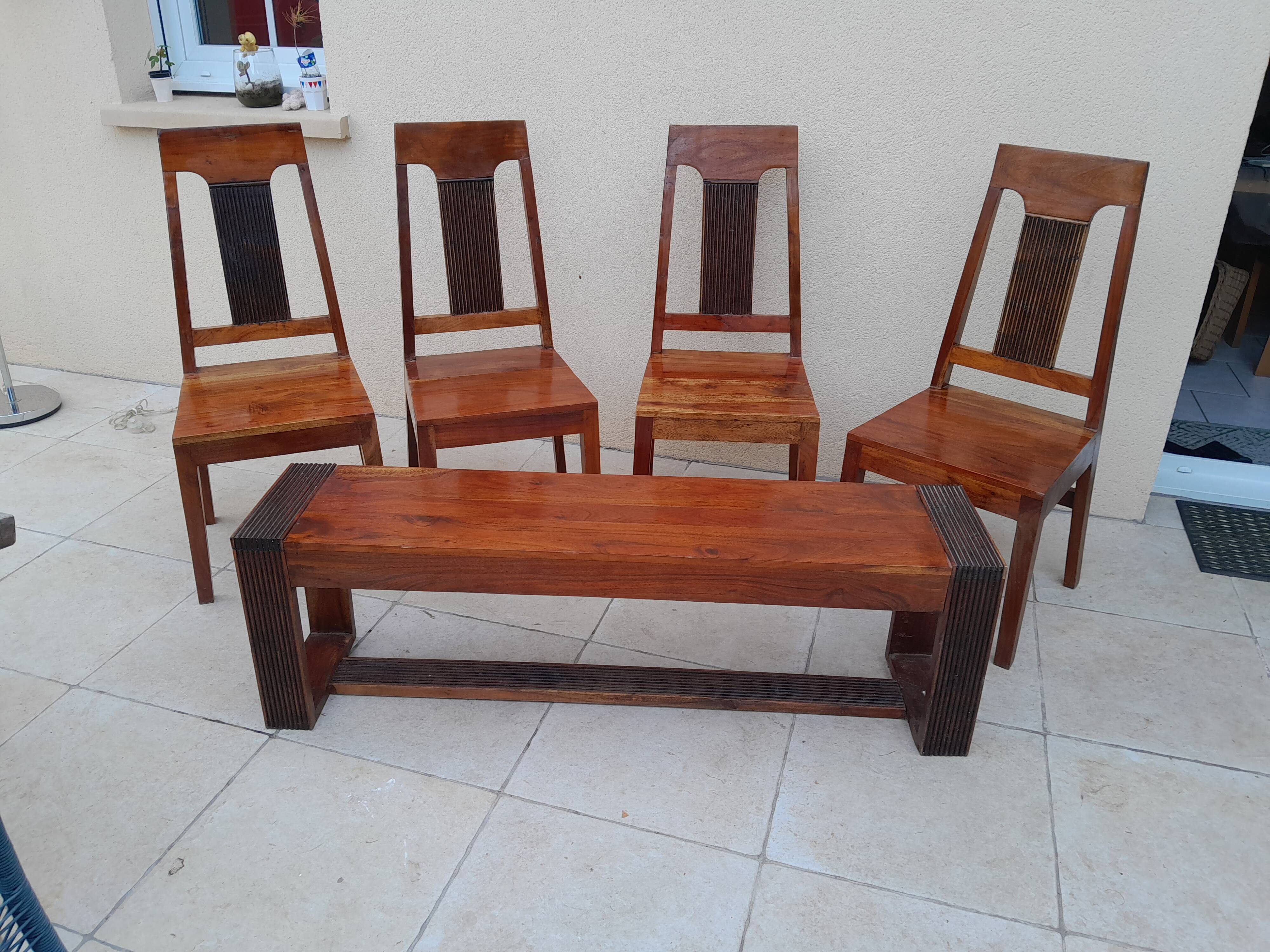 Vintage solid rosewood chairs and bench