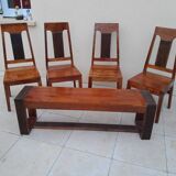 chaises et banc en palissandre massif vintage