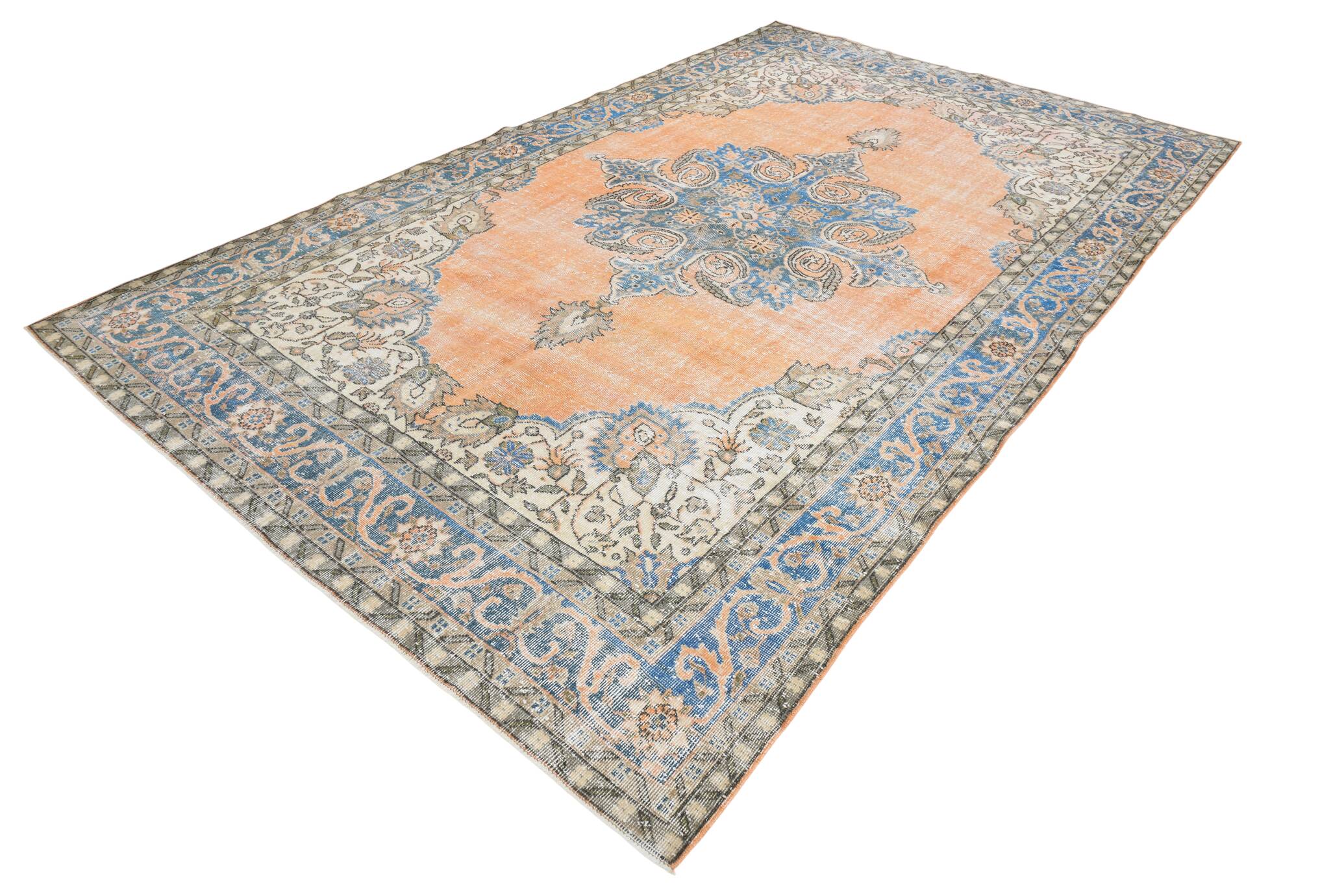 7x12 Peach & Blue Vintage Classic Antique Area Rug, 219x354Cm