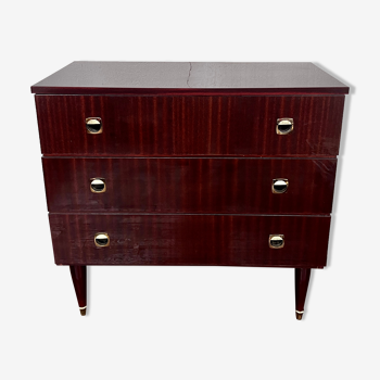Vintage chest of drawers purple burgundy wood varnished 1960