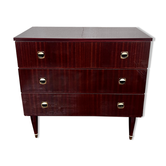 Vintage chest of drawers purple burgundy wood varnished 1960