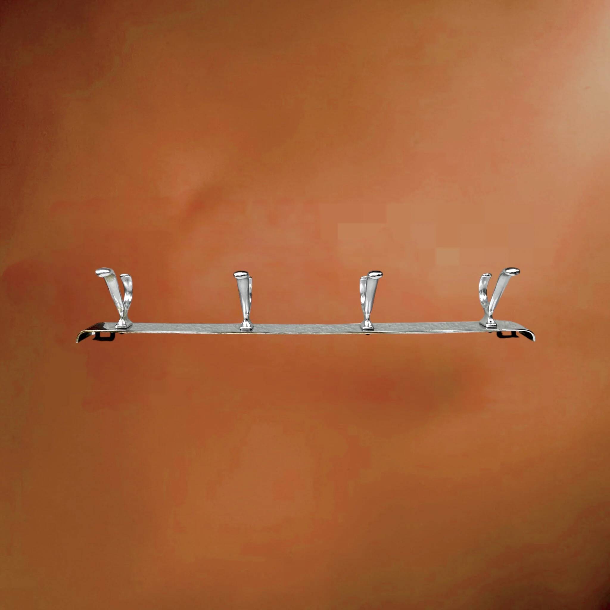Wall-mounted coat rack in anodised aluminium with 4 hooks, modernist design - 1970s