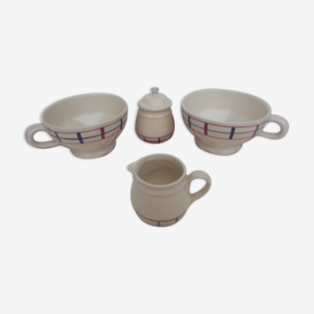 Set of 2 Basque stoneware bowls with handle