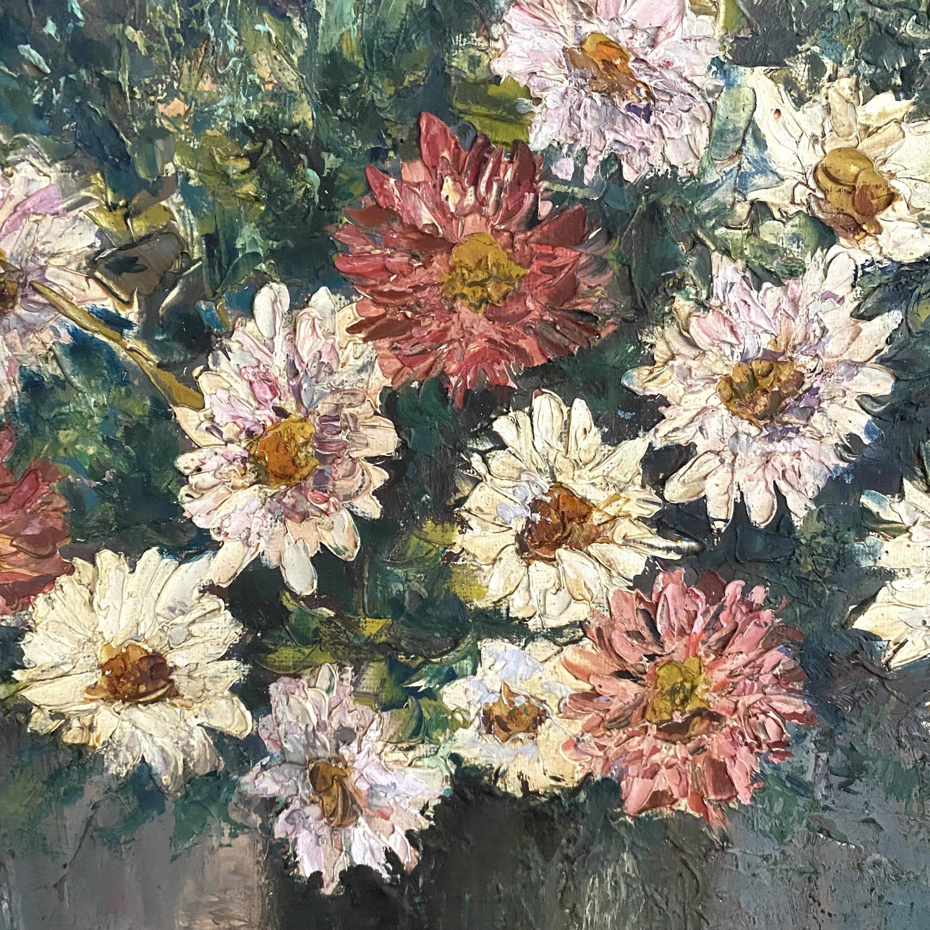 Oil on canvas, still life bouquet of flowers
