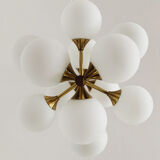 Mid-Century Modern brass and opaline glass Sputnik chandelier