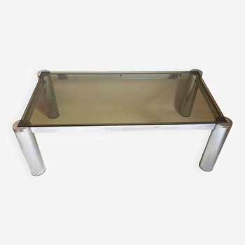 Table basse rectangulaire Années 70 chrome et verre fumé 105 x 55,1 x 35,5 cm hauteur