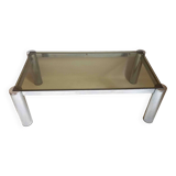 Rectangular coffee table 70s chrome and smoked glass 105 x 55.1 x 35.5 cm height