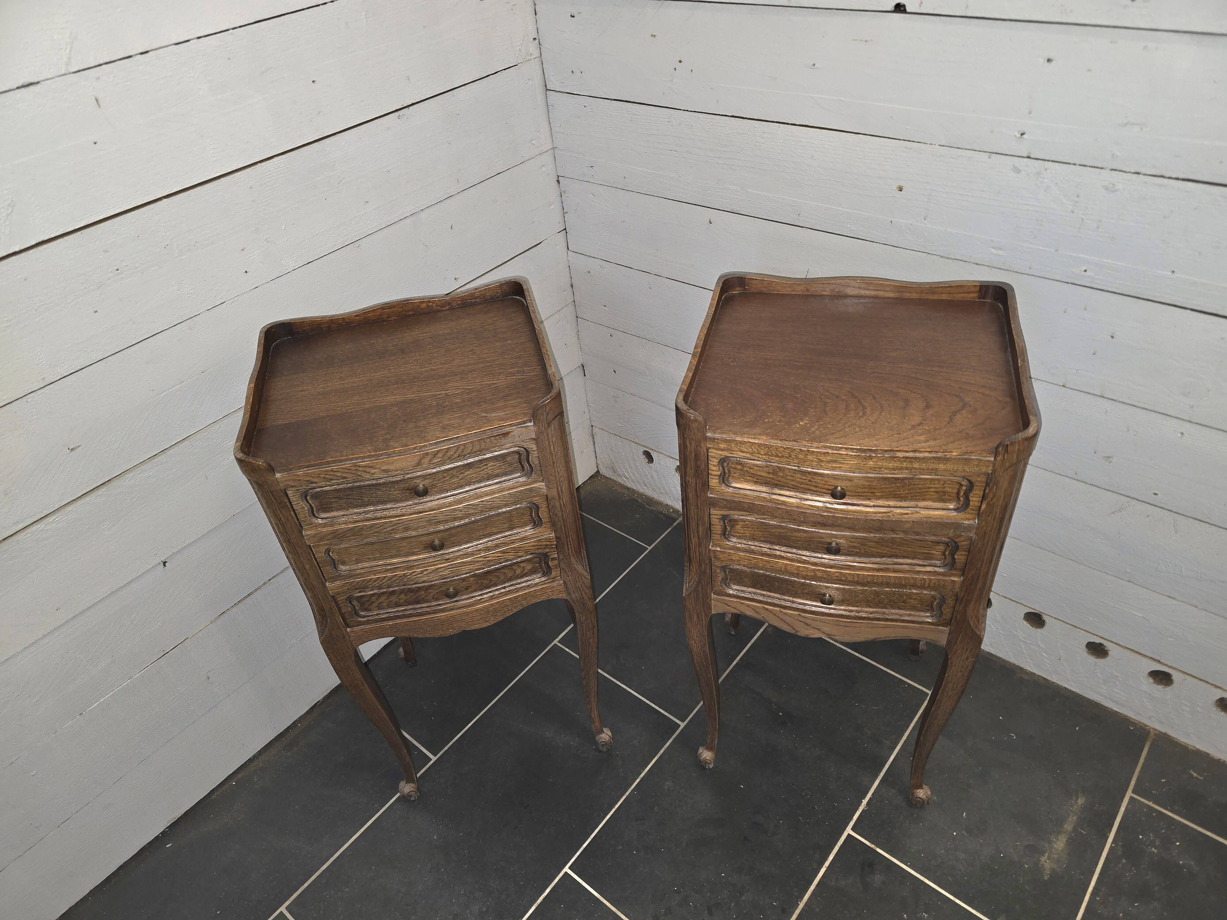 Pair of Louis XV style bedside tables in oak