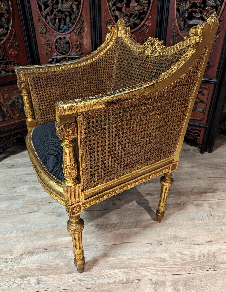 Fauteuil De Bureau Louis XVI Canné En Bois Doré