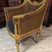 Fauteuil De Bureau Louis XVI Canné En Bois Doré