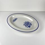 Large white & blue oval dish, bird and flower motif
