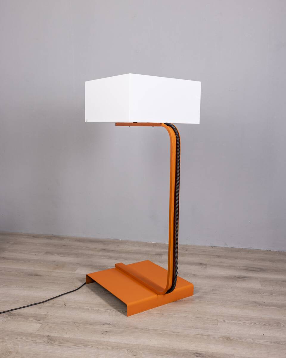 Vintage Space Age Italian Orange Metal and Acrylic Glass Floor Lamp, 1970s