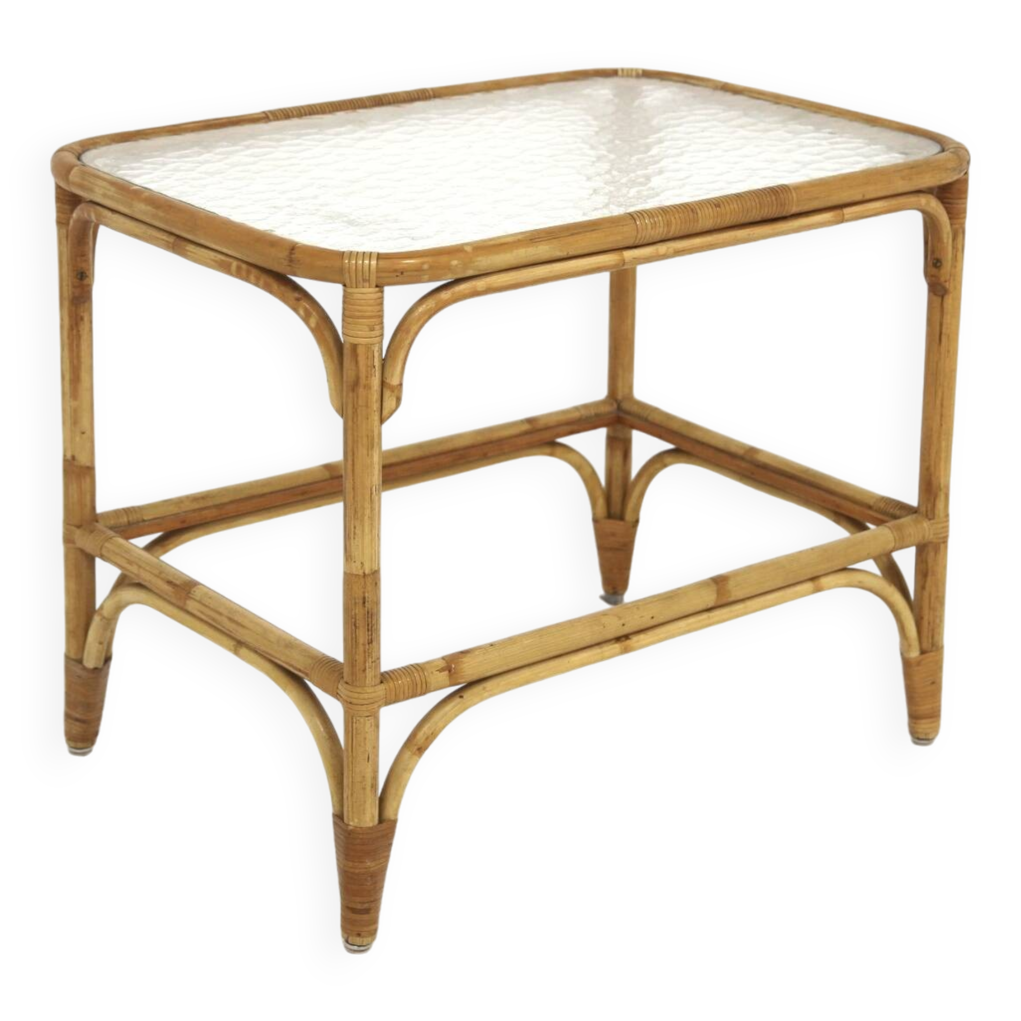 Scandinavian glass and rattan coffee table, Sweden, 1960s