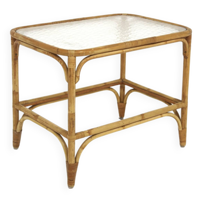 Table basse scandinave en verre et en rotin, Suède, 1960