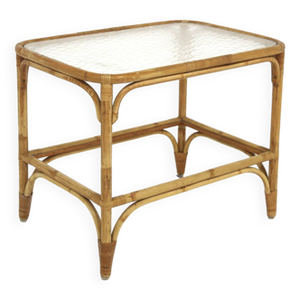 Table basse scandinave en verre et en rotin, Suède, 1960