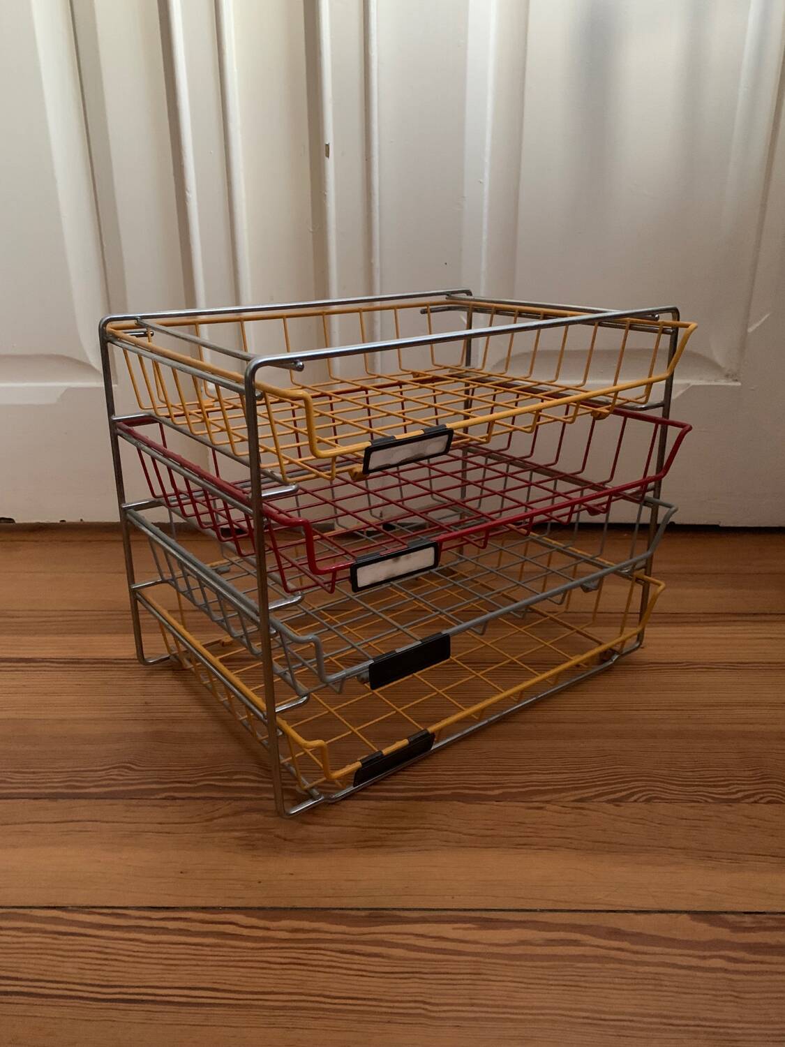 Metal desk shelf with sliding compartment, German-made Scharzwald brand, 1950s