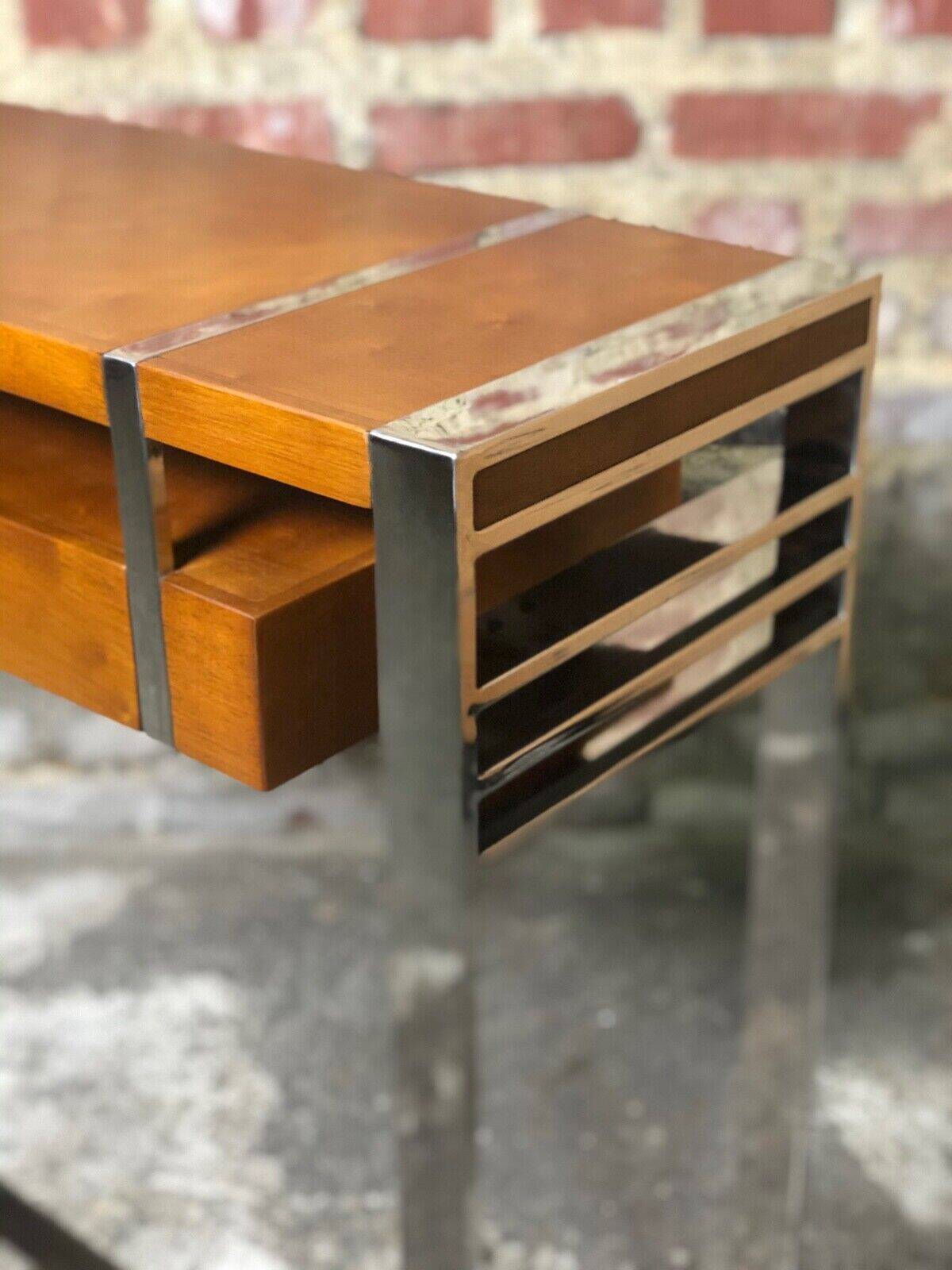 Art Deco style console in dark walnut rubber tree and chrome foot