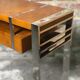 Art Deco style console in dark walnut rubber tree and chrome foot