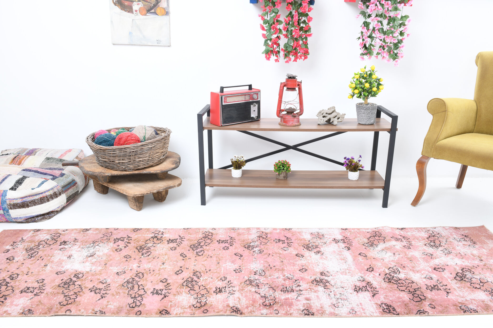 2x9 Pink Floral Vintage Runner Rug