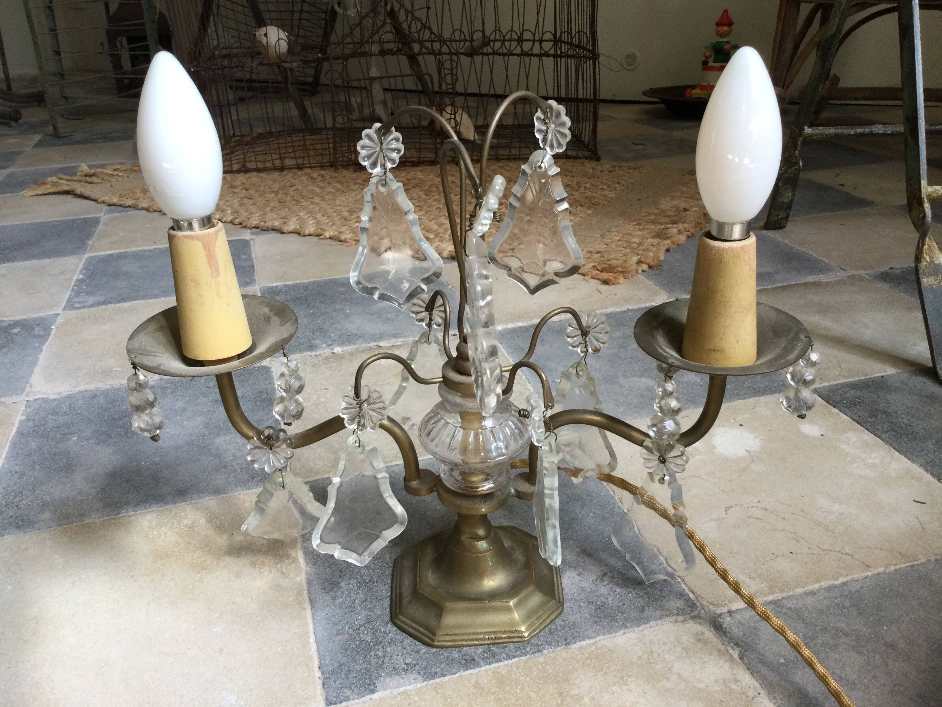 Antique brass lamp with 2 branches