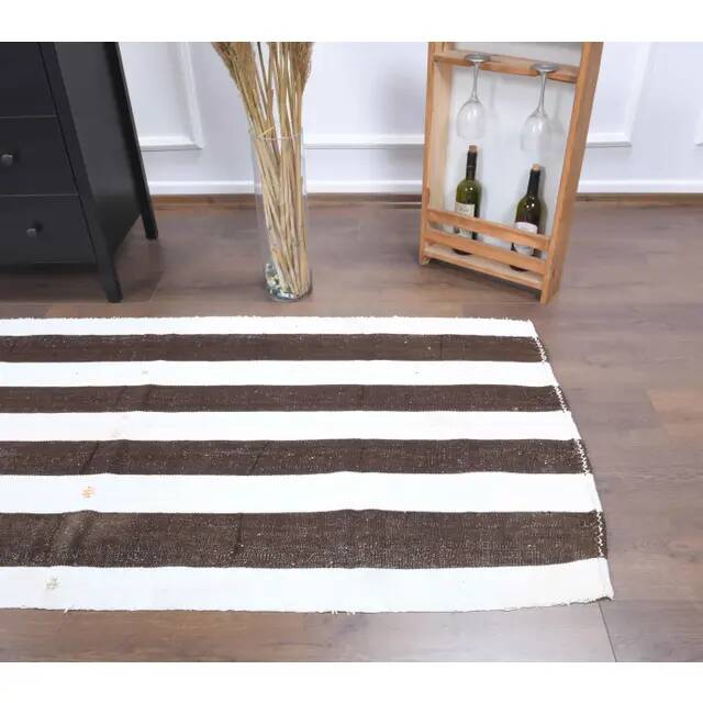 Vintage Turkish Oushak Handmade Wool Cotton White Kilim Runner Rug 89x207