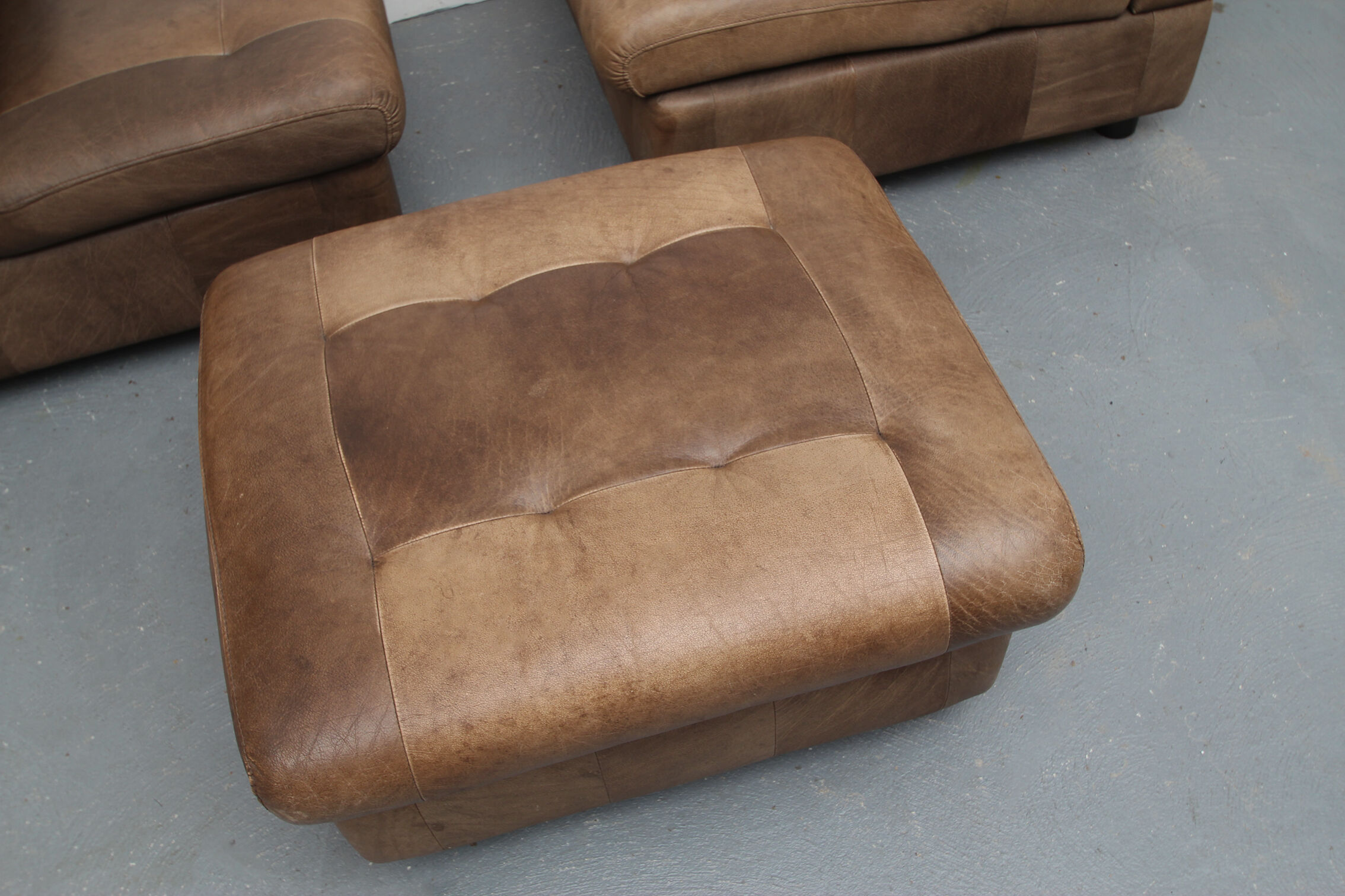 1970s buffalo leather set of 2 chairs and footrest