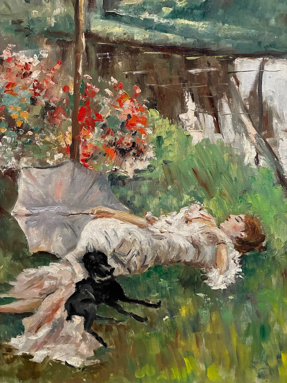 Painting of a sleeping woman with her dog, 20th century