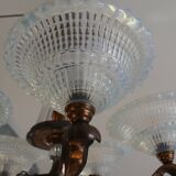 Art Deco lustre, opalescent glass, Ezan & Petitot, signed.