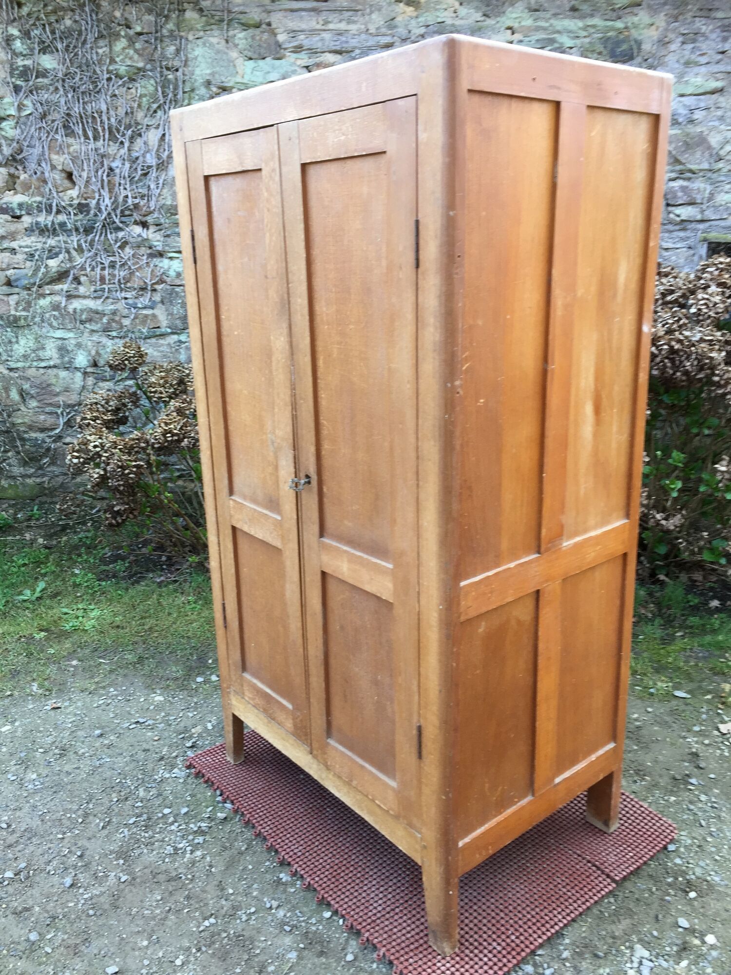 Vintage wardrobe with compass feet in beech