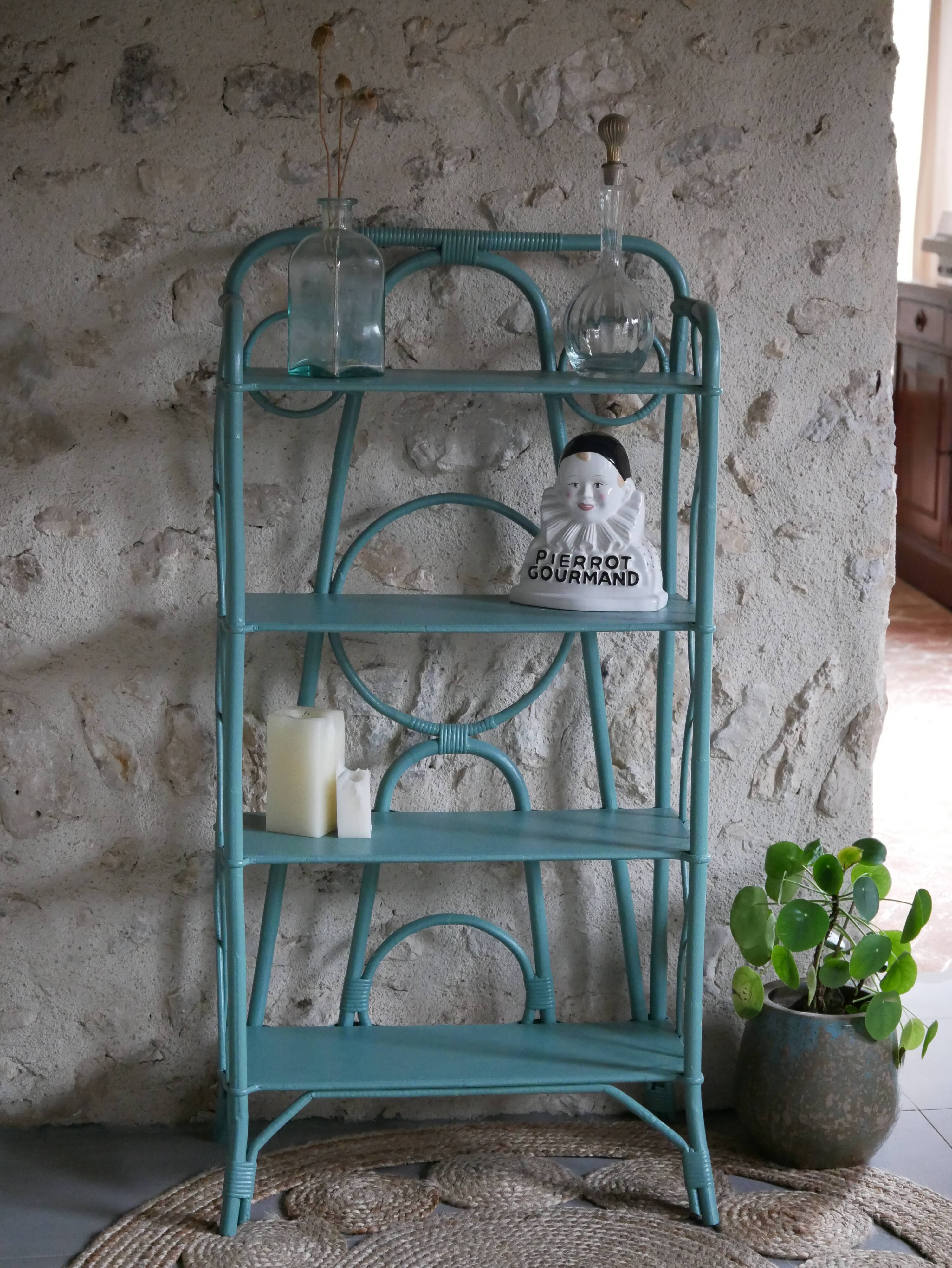 Blue rattan shelf