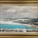 HST painting "Snow at Clairvaux les lacs" (Jura) signed + frame