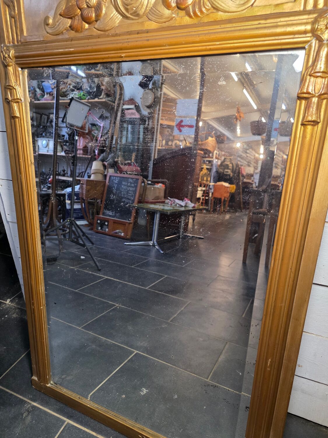 Art Deco gilded trumeau, bevelled mirror
