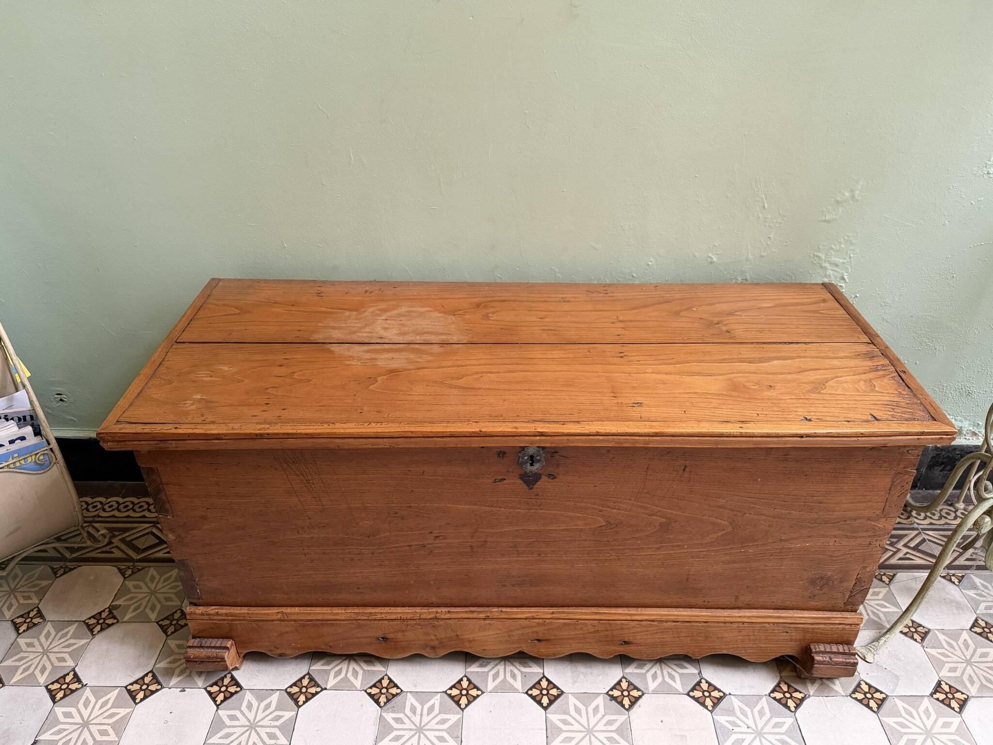 Rustic carved wooden chest trunk
