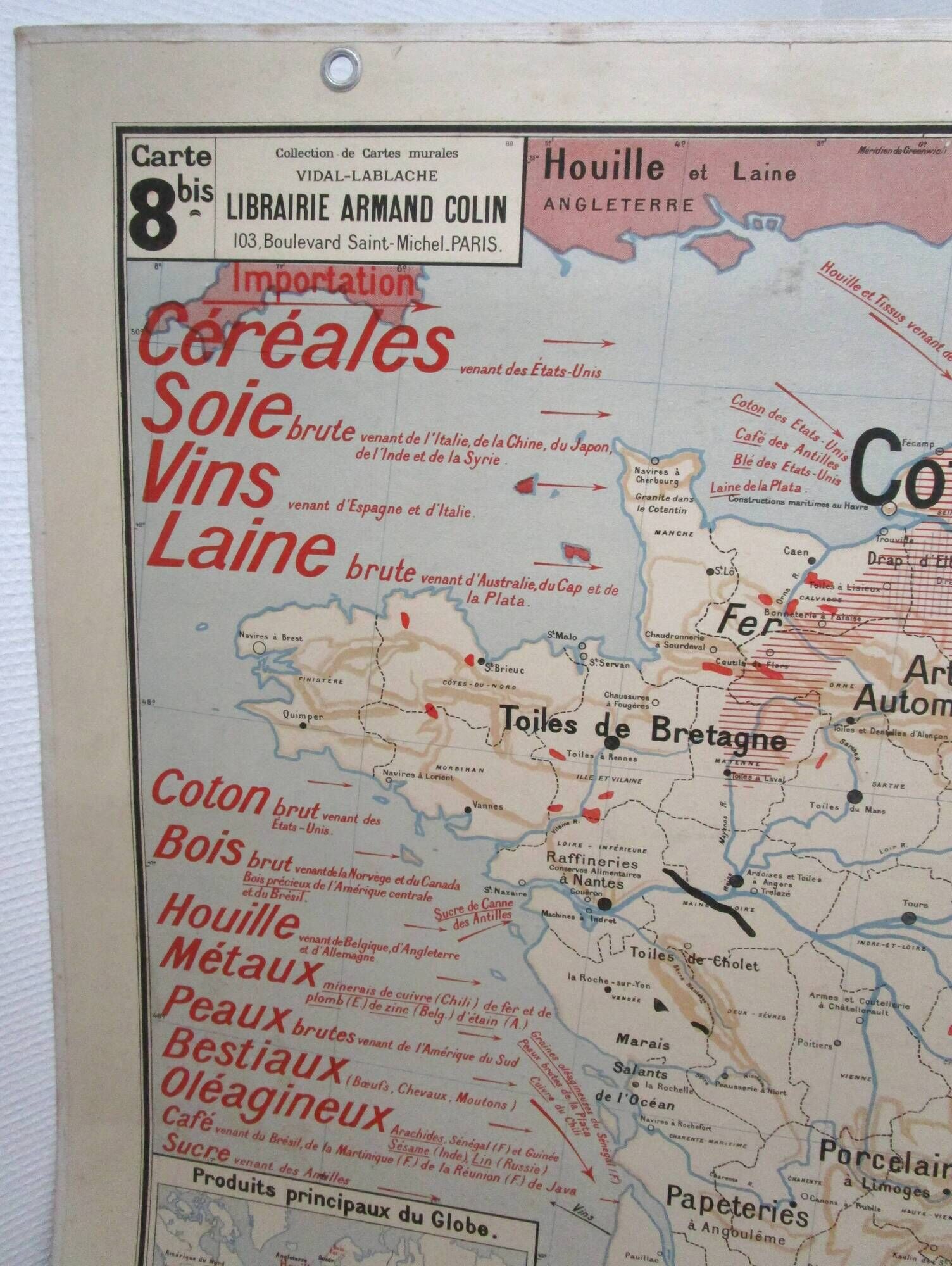 School map France Vidal Lablache 60s agriculture industry and trade