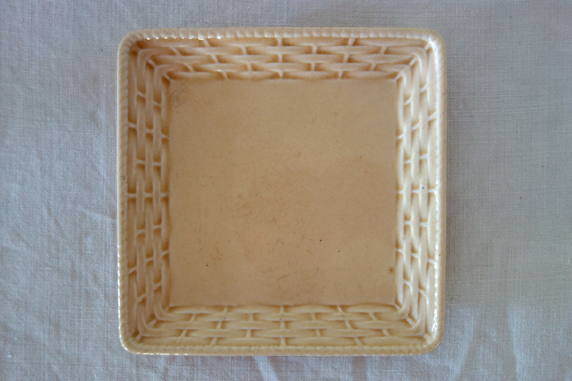 Old sweet jar / fruit basket, square shape, in Sarreguemines ceramic.