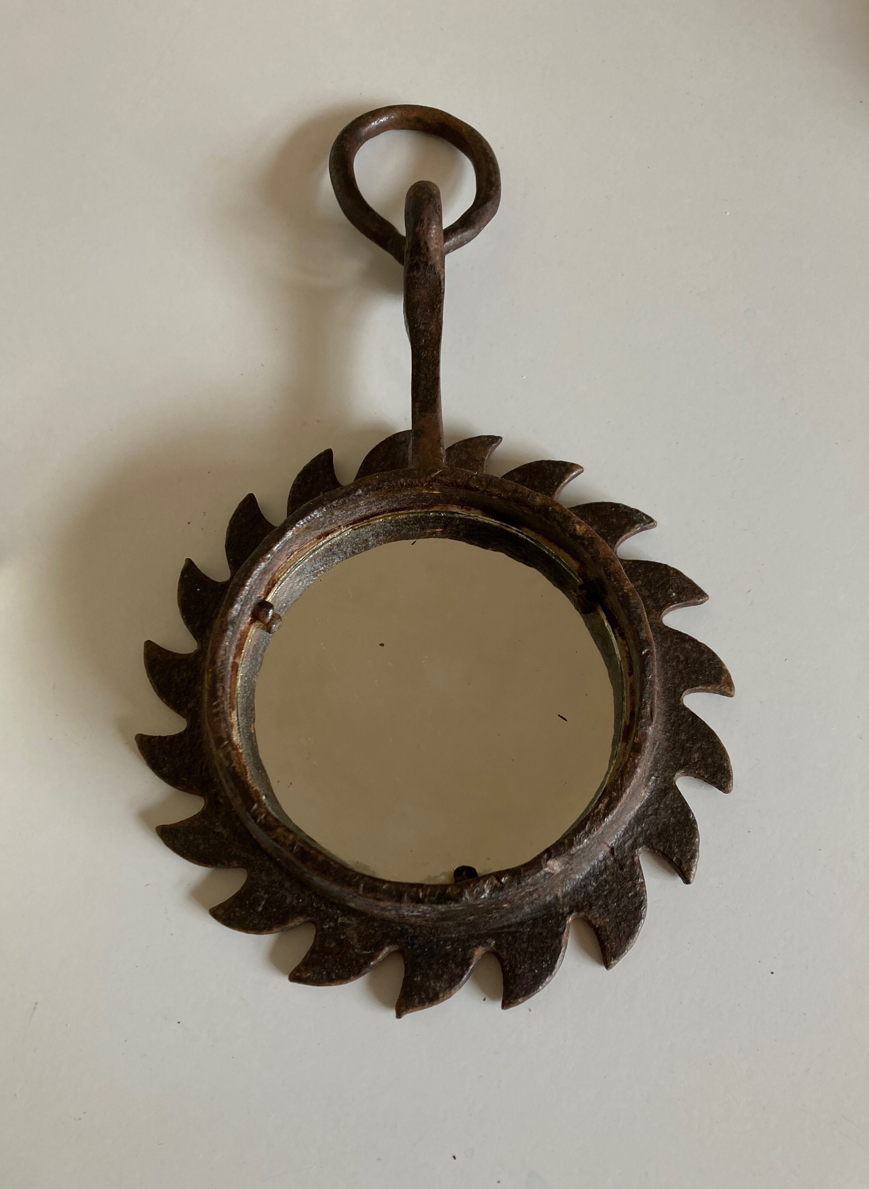 Brutalist wrought iron sunburst mirror, 1970