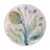 Plate with asparagus and artichokes in splash of Luneville
