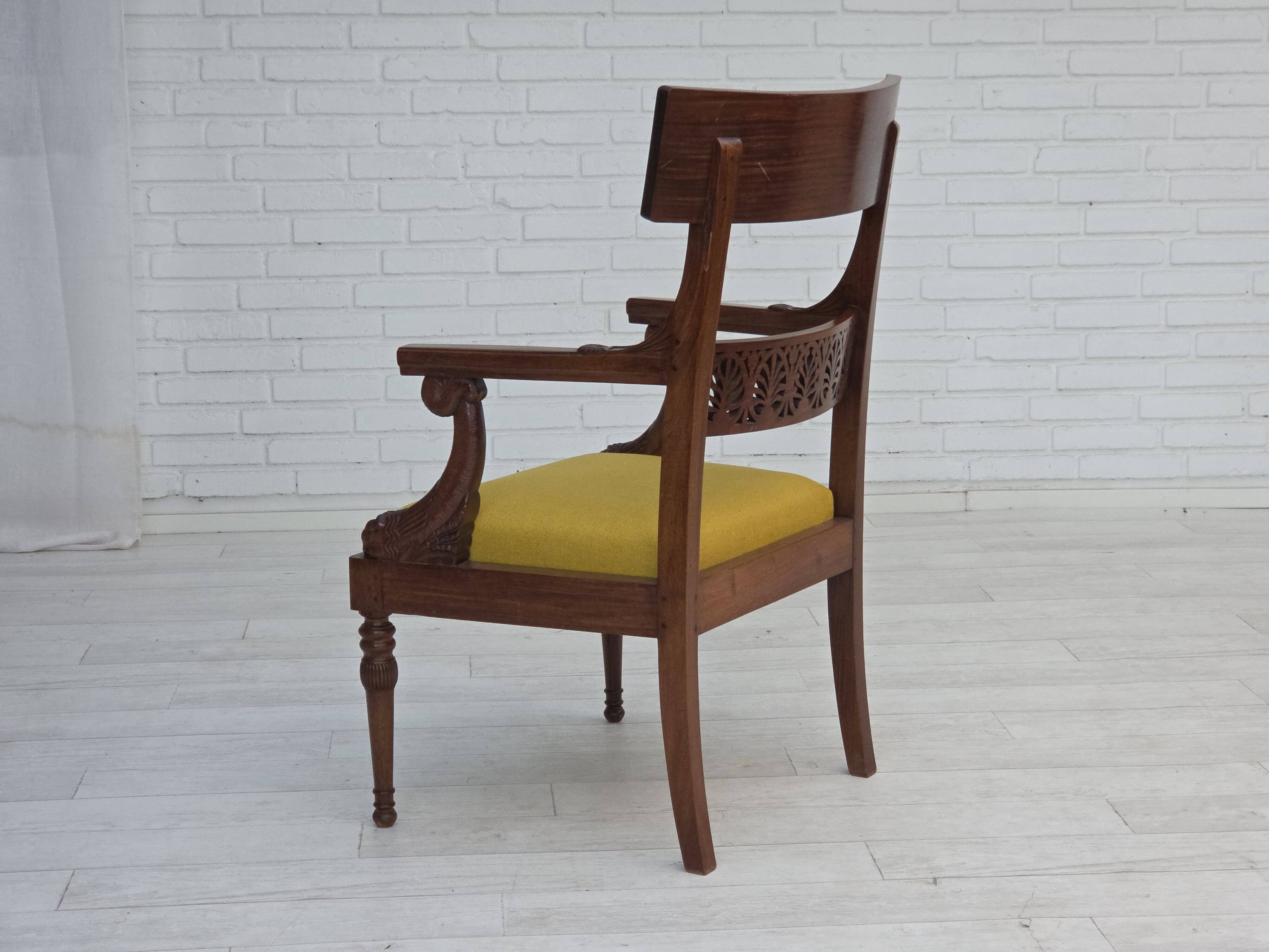 1920-30s, carved wood armchair, design after Georges Jacob, reupholstered.