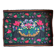 Romanian black wool carpet with a basket of colorful flowers